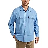 HISDERN 335 Men Long Sleeve Work Shirts with Two Pockets Cotton Button Down Up Shirt Casual Relaxed Fit Workshirt Man