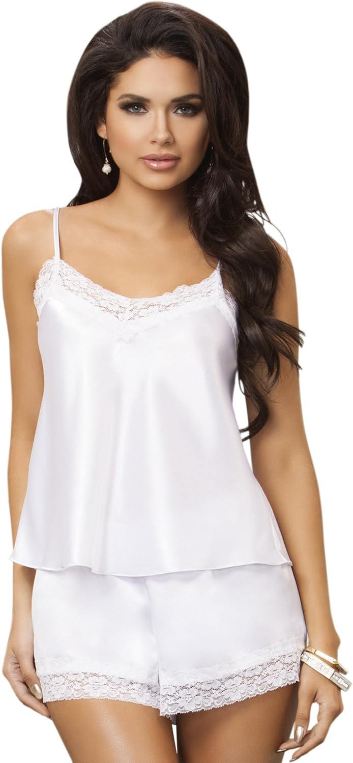 iCollection Women's Satin and Lace Cami and Short Set: Clothing