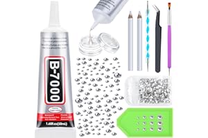 B-7000 Colle transparente pour strass, colle adhésive B7000 pour bijoux avec stylo à pointiller, crayon de cire et pince à ép