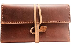 Boshiho Genuine Leather Roll Up Tobacco Pouch with Rolling Tip Paper Holder Slot