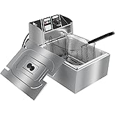 CooFel 10QT Electric Deep Fryer with Basket & Lid, 2500W Stainless Steel Countertop Frying Machine with Temperature Control, 