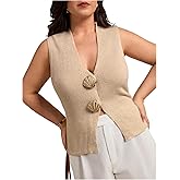 Verdusa Women's Plus Size Old Money Tie Back Sweater Vest Button Front Knit Tops