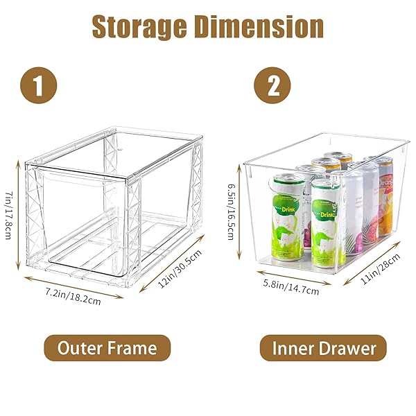 CLEMATE 4PACK STACKABLE KITCHEN STORAGE ORGANIZER, PANTRY ORGANIZERS AND STORAGE, CLEAR FOODS ORGANIZER BINS WITH HANDLES, EASILY ASSEMBLE FOR BATHROOM, KITCHEN, PANTRY, CABINET, CLOSET