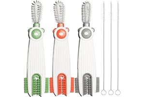 ARISENO 3 in 1 Cup Lid Gap Cleaning Brush Set with 3 Straw Cleaner Brush, Multifunctional Cup Cover Cleaning Brush, Small Cleaning Brushes for Nipple, Water Bottle Lid, Home Kitchen Cleaning Tools, Pack of 3