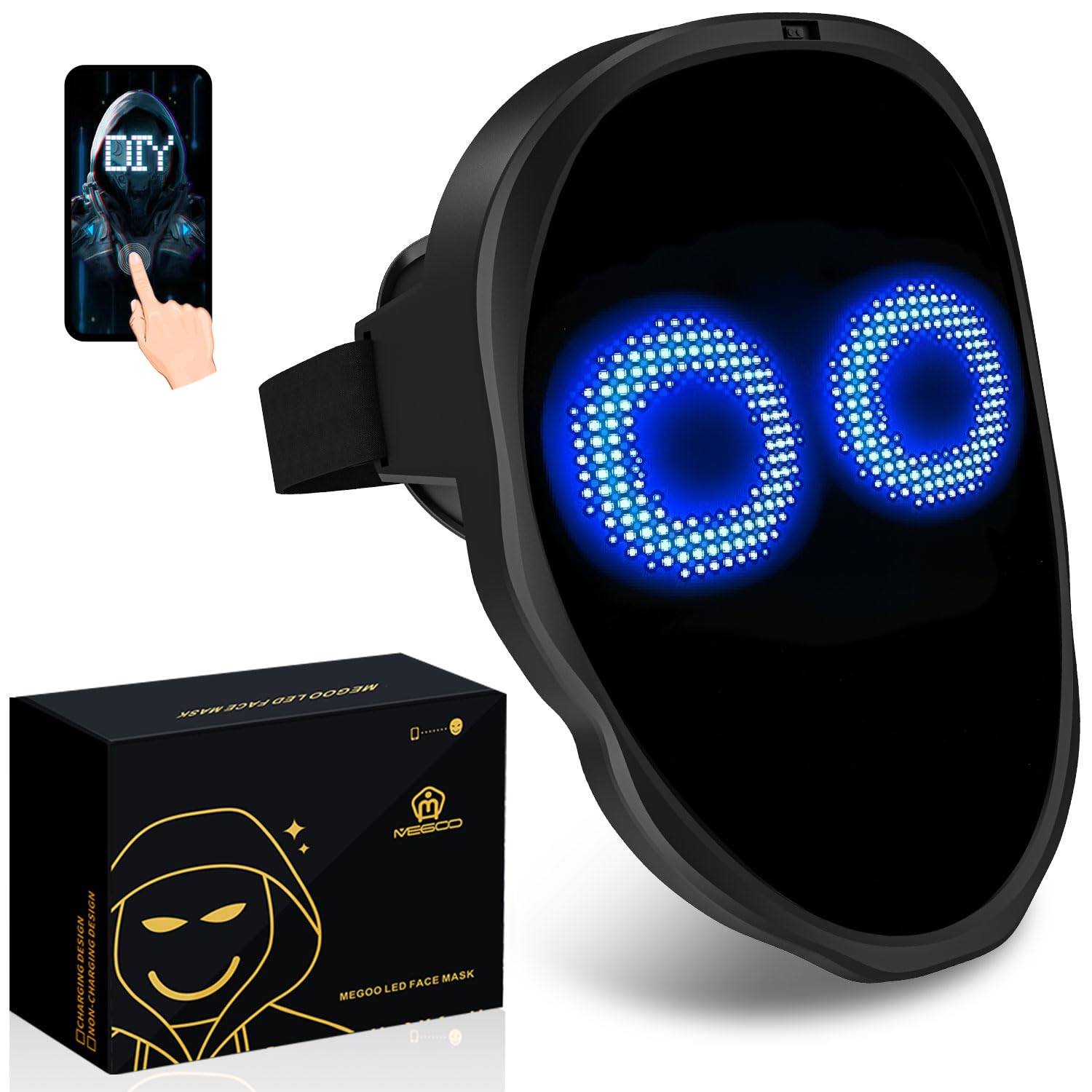 Photo 1 of MEGOO Led Mask with Bluetooth Programmable App,Shining Led Light Up Face Mask for Adult Kid Halloween Masquerade Party (Battery)