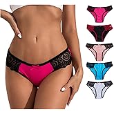 Youngsing Women's Bikini Panties Women Underwear Lace Cheeky Panties Low Rise Lady Hipster Cotton Panty 5pcs
