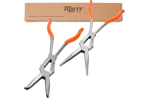 AMERICAN MUTT TOOLS Mutt Tools 2pc Double Jointed Needle Nose Pliers Set – 13" Extra Long Needle Nose Pliers and 45 Degree Bent Double X Design – Extended Reach for Tight Spaces