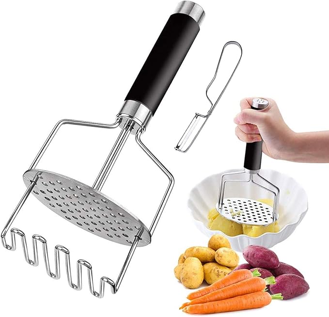 DualPress Potato Masher Stainless Steel Potato Ricer Press with Rubber