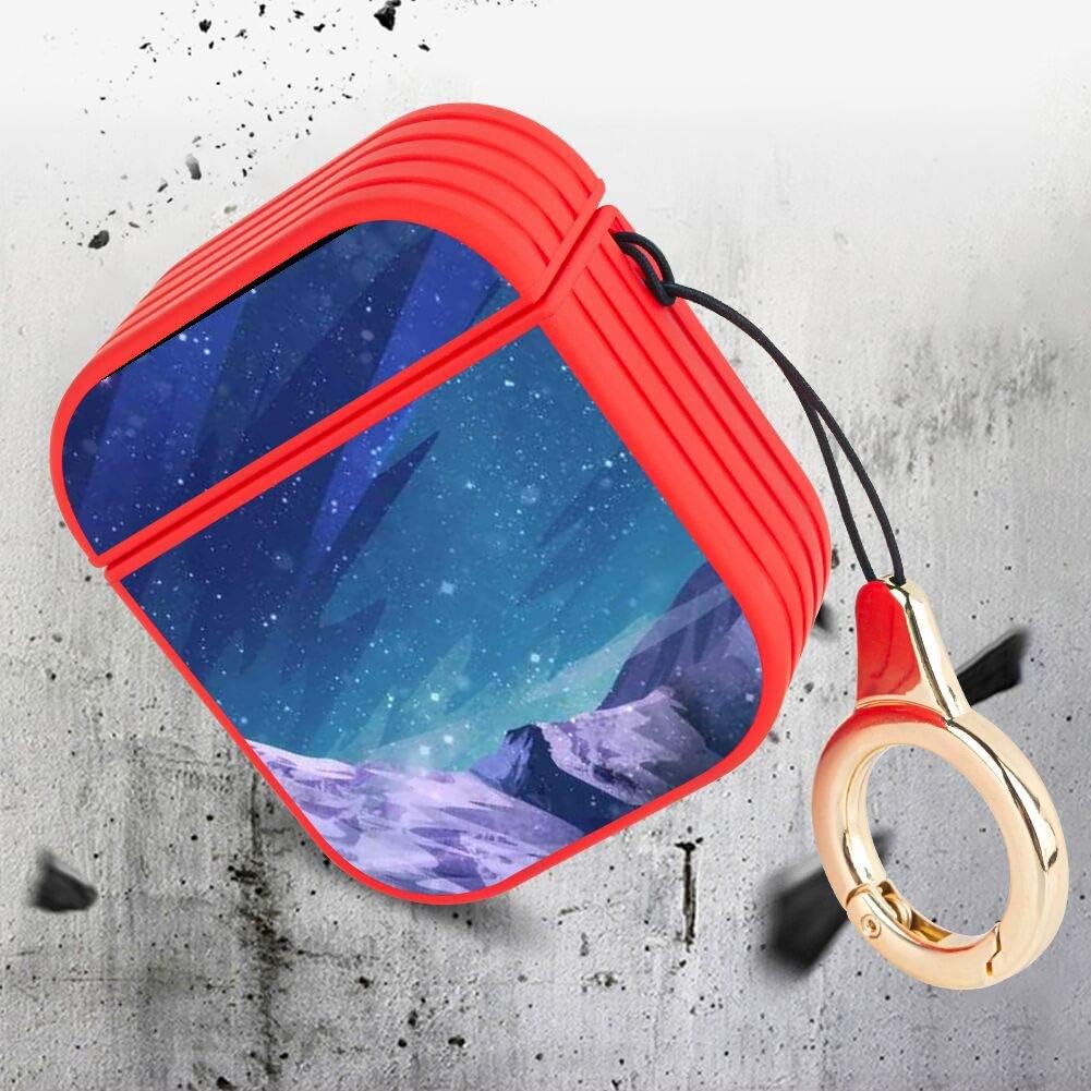 AirPods Case, Snow Mountain Starry Night Fashion Luxury Cute Durable 360 Degree Full Protection Hard Magnetic Cover Charging Box Protection Cover with Lanyard Buckle