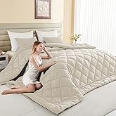 Alaskan King Comforter, Extra Large King Size Comforter Oversized, All Season Soft Lightweight Quilt Down Alternative Duvet Insert with 8 Corner Tabs(132x120, Beige)