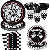 175 Pcs Race Car Birthday Party Decorations Racing Checkered Set Includes Plates, Napkins, Cups, Cutlery for Race Car Theme Birthday Decorations Serves 25