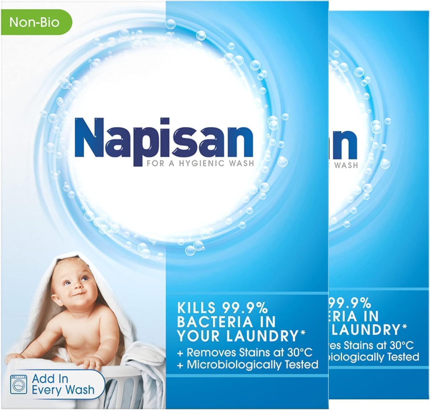 Napisan Non Bio Stain Remover Powder, 800g, Pack of 2, Kills 99.9% Bacteria in Your Laundry for a More Hygienic Wash, Disinfectant & Stain Remover Even at 30°C, 52 Washes
