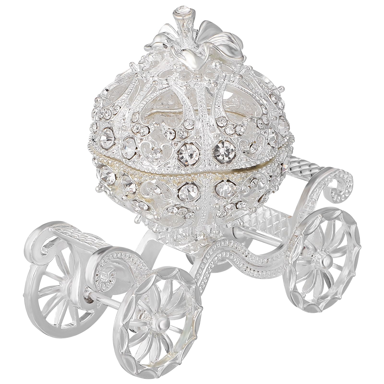 Photo 1 of VALICLUD Pumpkin Carriage Hinged Jewelry Trinket Box Silver Rhinestone Pumpkin Jewelry Display Holder for Grils Women