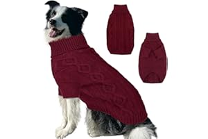 IKIPUKO Dog Christmas Sweater, Pet Winter Apparel, Small Dog Turtleneck Sweater, Soft Thickening Warm Knit Coat, Knitwear Dog Sweater with Sleeves for Puppy Small Medium Dogs & Cats,Red 2XL