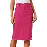 Allegra K Women's Casual Jean Skirt High Waist Back Slit Stretch Denim Skirts
