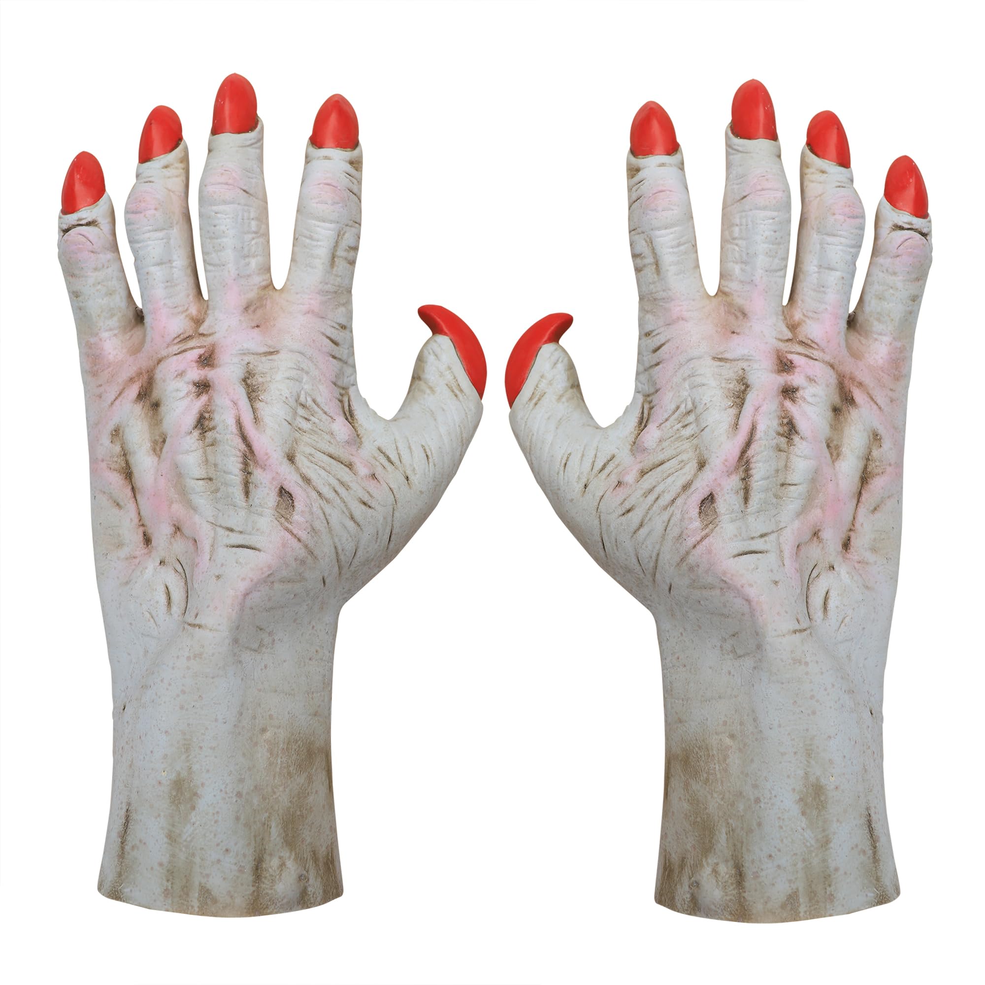 TINAYAUE Scary Werewolf Gloves Men Women Devil Demon Vampire Zombie Monster Hands Wolf Claws Gloves Halloween Costume Props for Horror Party Masquerade Cosplay (Red Fingernail Devil Gloves, One Size)