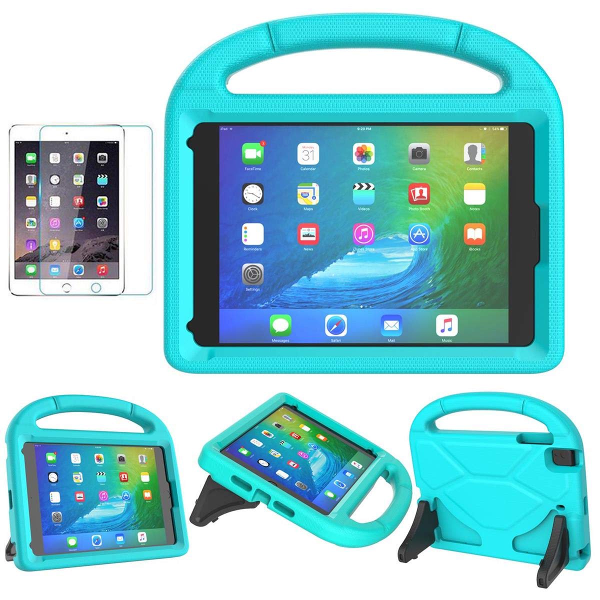 Photo 1 of SUPLIK Kids Case for iPad mini 5/4/3/2/1 (7.9"), Durable Shockproof Handle Bumper Stand Cover with 2*Screen Protectors for 7.9 inch Apple iPad mini 5th/4th/3rd/2nd/1st Generation, Cyan