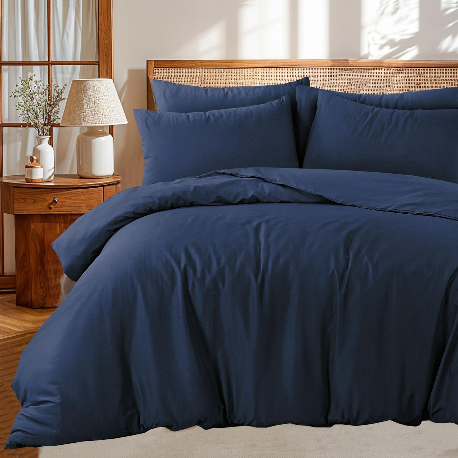 Linen Home Single Duvet Cover Set Navy - Soft Microfibre Quilt Cover with 1 Pillowcase,Easy Care Wrinkle Free Bedding Set of 2 Pcs (Single, Navy)