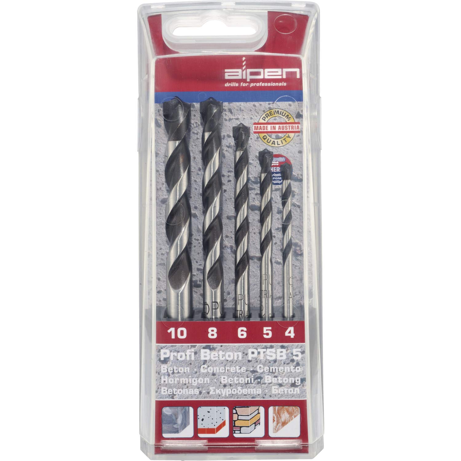 Alpen 22700222100 Tungsten Carbide Concrete Drill Bits, Grey, 4-10mm