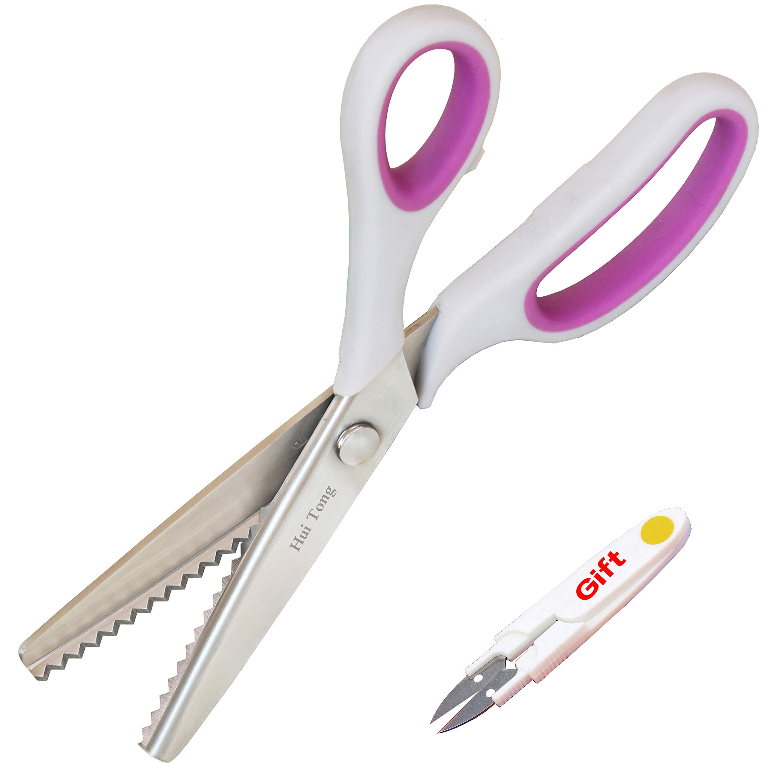 Hui Tong Strong & Sharpe 9.2" Pinking Shears for Fabric,Soft and Non-Slip Handle,Suitable for Right and Left-Handed,Serrated edga and Scalloped edga