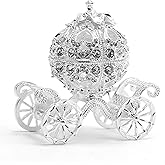 MDEOOSKY Silver Diamond Pumpkin Carriage Jewelry Box, Cinderella Pumpkin Carriage Decorative Hinged Jewelry Trinket Box, Hollow Diamond Pumpkin Carria, 3.02''x1.77''x3.02'' (Interior Space: 1.77 Inch)