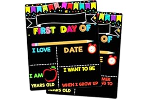 V-OPITOS First & Last Day of School Board, 10 x 12 Inch Double Sided Back to School Sign for Kids/Girls/Boys, Reusable Wooden 1st Day of Preschool/Kindergarten Chalkboard
