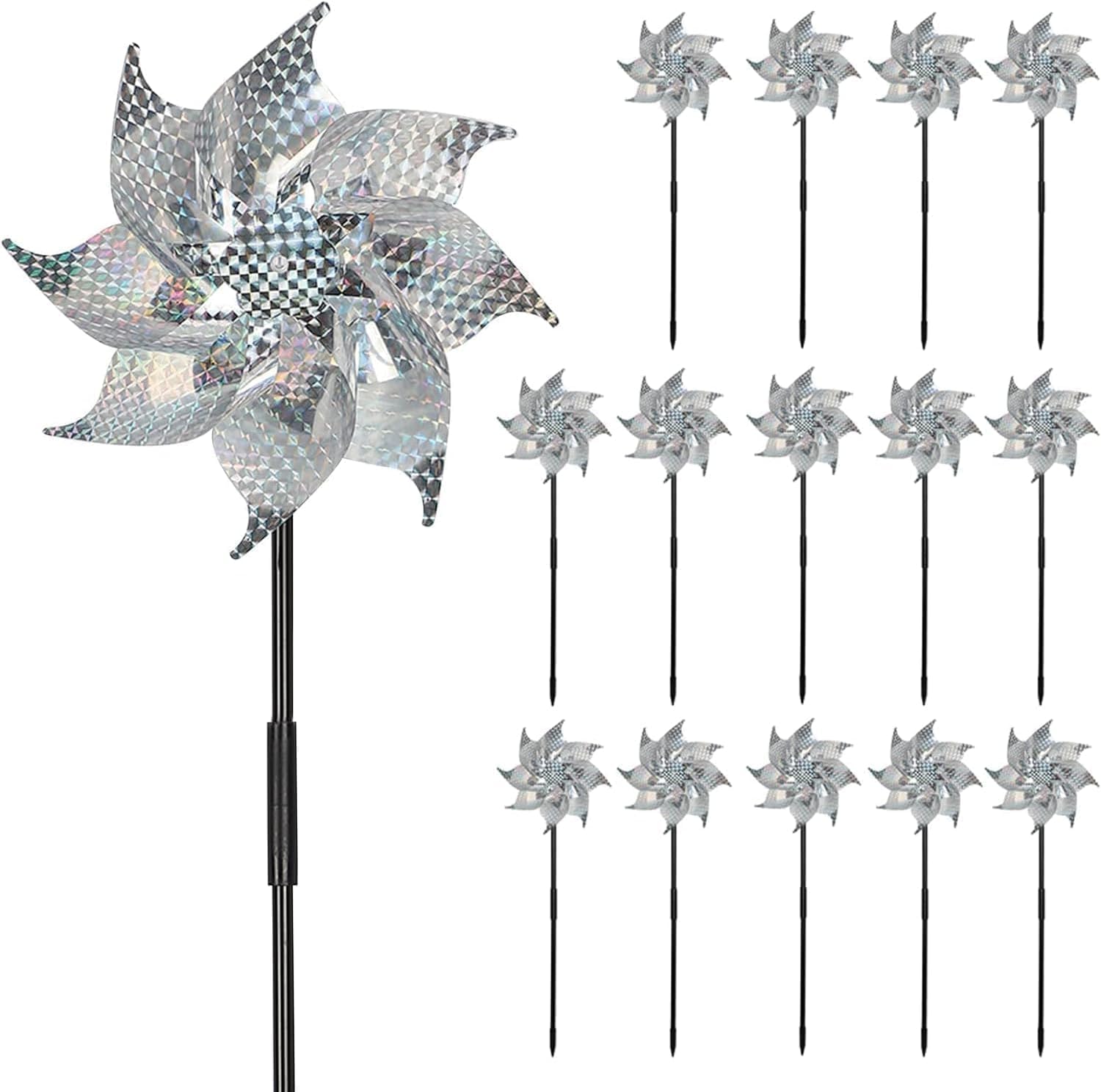 Serlvan 15 Pack Reflective Pinwheels with Stakes, 18.5