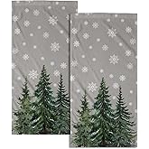 Mweet Winter Trees Hand Towels Set of 2, 28x14 Inch Grey Snowflake Brich Tree Soft Comfortable Absorbent Dish Cloths Towel for Kitchen Bathroom Home Xmas Holiday Decor and Gifts