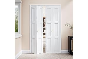 CRUTOP 48" x 80" Paintable White Bifold Door, Solid MDF Sliding Interior Closet Folding Door Slab with Water-Resistant Triple-Layer Painting, Build Quality (78.5" High Panel&Hardware&Fascia&Knob)