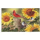 Fiokroo Rustic Sunflowers Floral Cardinal Birds Flag 3x5 Ft Outdoor Polyester Garden Flag Farmhouse Country Style Double Sided Banner For Yard Lawn Porch Balcony Home Decorations