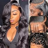 BOXIUBUT 200% Density 13x6 HD Lace Front Natural Black Body Wave Wigs 100% Human hair Pre Plucked Brazilian Full Frontal Wigs 13x6 Human Hair with Baby Hair Natural Hairline