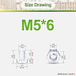 Pzsmocn 100 Pieces/50 Sets M5*6 mm PC Transparent