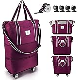 Arxus Rolling Duffle Bag with Detachable Wheels and Adjustable Shoulder Strap, Large Expandable Foldable Carry On Luggage Bag with Handle and Suitcase Sleeve, Weekender Bag for Travel Airplane 25L-55L