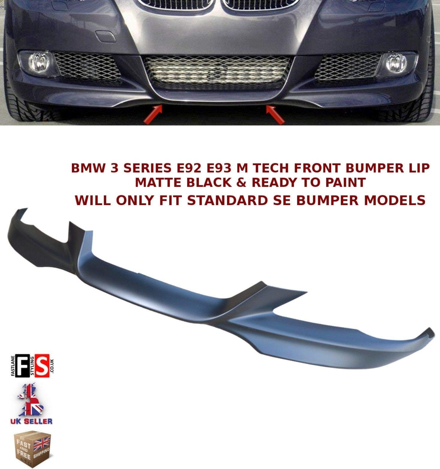 3 SERIES E92 E93 FRONT DIFFUSER SPLITTER STANDARD BUMPER SPOILER MATTE BLACK
