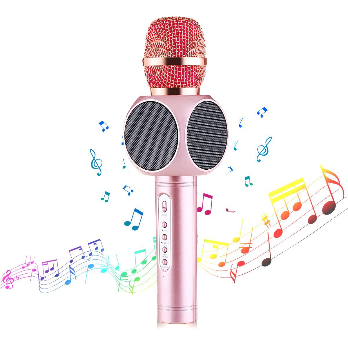 Micrófono De Karaoke Inalámbrico MAX KM01 Rosa Para Niños, Con Bluetooth, Altavoz Integrado, Efecto Eco, 4 Cambiadores De Voz Y Función Selfie, Incluye Grabación Y Reproducción MP3