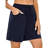 Quenteen Womens Bermuda Shorts Athletic Loose Running Comfy Long Yoga Shorts with Pockets