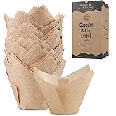 Bake Choice 100pcs Natural Jumbo Tulip Cupcake Liners for Baking, Unbleached Cupcake Liner, Greaseproof Parchment Paper Muffin Liners, Tulip Muffin Liners for Party, Christmas, Valentines
