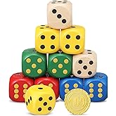 Poen Wooden Dice Set 30mm 1.18 Inches D6 Large Jumbo, Multicolor | 6 Sided Game Dice Bulk with Numbers 1-6 Round for Table Board Games Party Favors