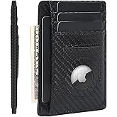 EXQUILLET Wallet with Airtag Holder, Airtag Wallet for Men,Slim Minimalist Wallet for Apple Air Tag,Carbon Fiber RFID Blocking Wallet with ID Window,Card Slots,Money Slot