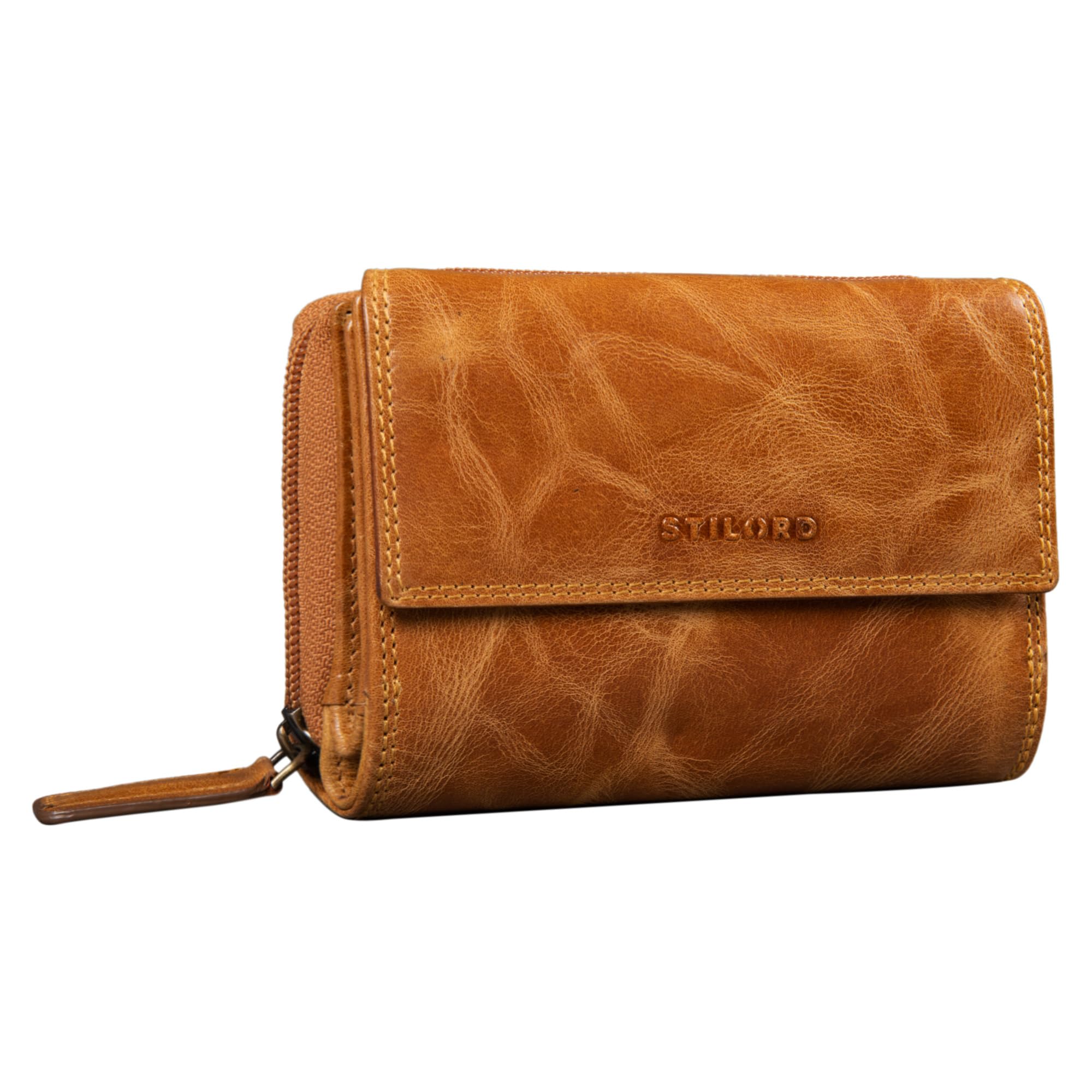 STILORD "Thea Women's Purse Leather RFID Wallet Large Vintage with NFC Protection Genuine Leather Wallets with Zipper in Gift Box Colour:Perugia - Brown