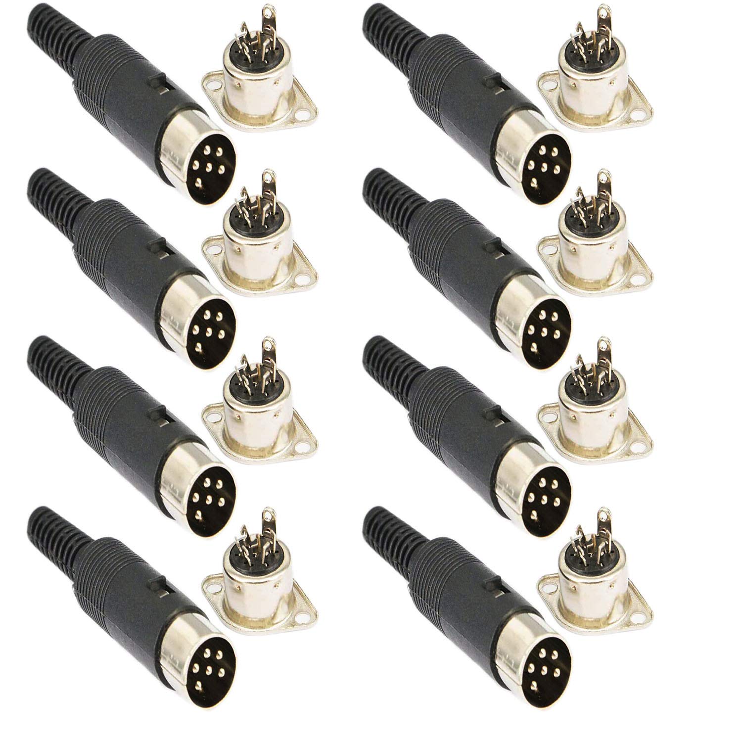 RUNCCI-YUN 16pcs 6 Pin DIN Male to Female Connector， Panel Mount， audio AV equipment Chassis Cable Solder Connector, for CNC Project （Black）