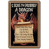 KIYOYO Dragon Wall Art Decor Vintage 5 Signs I'M Probably A Dragon Poster Vertical Accessories Metal Tin Sign 12x8 Inch For Home Boy Room Garage Man Cave Wall Decor