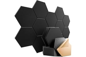 Dailycooper 12 Pack Self-adhesive Acoustic Panels 12" X 10" X 0.4" - Sound Proof Foam Panels with High Density, Stylish Hexagonal Design, Flame Resistant, Absorb Noise and Eliminate Echoes(Black)