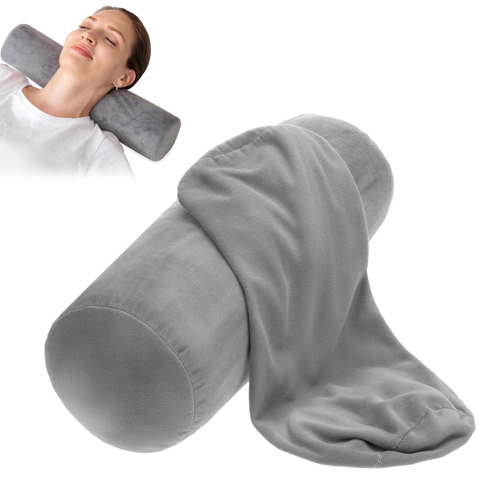 Photo 1 of **Cover ONLY**
FdcZeyxior 2 Pack Round Neck Pillow Soft Bolster Pillow Covers with Hidden Zipper Neck Roll Pillows Cases Necks Roll Pillowcase Breathable Cylinder Pillows for Cylindrical Cushion, 18 X 6 Inch (Gray)