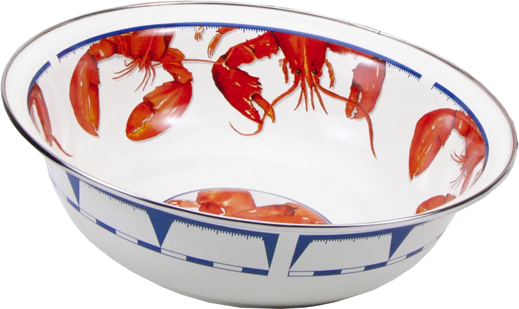 Golden Rabbit Enamelware - Lobster Pattern - 13.5 Inch Round Serving Basin
