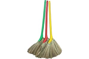 CARAVELLE Choi Bong Co Vietnam Hand Made Straw Soft Broom with Colored Handle 12" Head Width, 40" Overall Length -1pc
