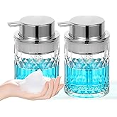 PLOUTA HOME Foaming Soap Dispenser,2 Pack Clear Glass Foam Hand Soap Dispenser for Bathroom, Refillable 8 Fl Oz Foamy Pump Bottle with Large Sliver Pump,Vintage Dish Soap Foam Dispenser