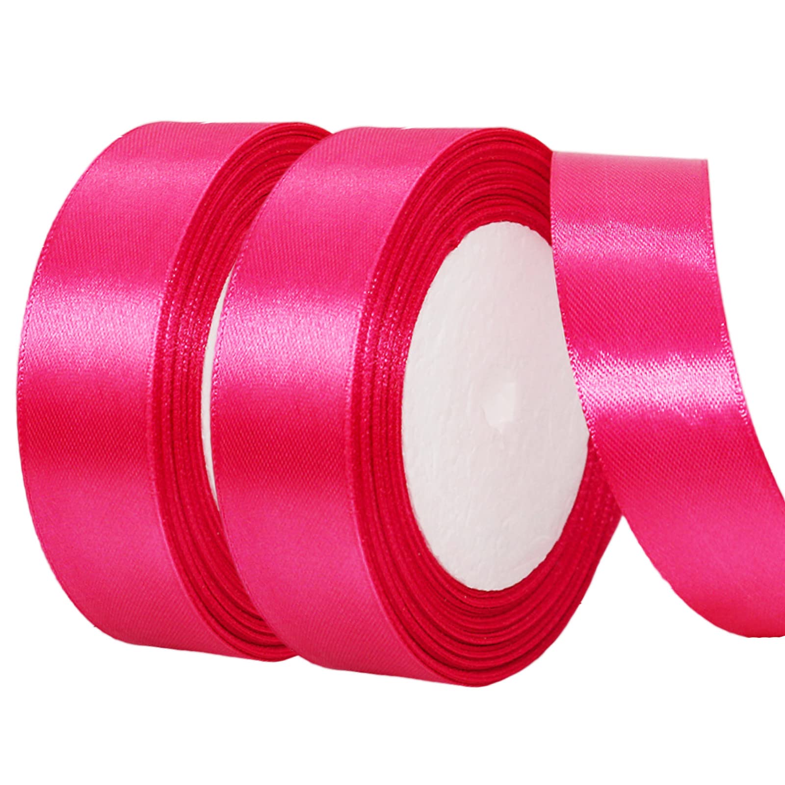 2 x 25mm Wide Hot Pink Ribbon Thick Magenta Wedding Car Ribbon 22m, 1 inch Thick Hot Pink Satin Ribbon for Gift Wrapping Wedding Xmas Birthday Cake Hair Bow Florist Bouquet Crafts Decorations