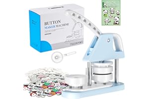 Alldeer Button Maker Machine 58mm, Button-Maker-Kit 2.28in (About 2.25in), Sturdy Button Press Machine, with 6pcs Flashy Film Sheets, Pin Maker Machine with 100sets Refills, Rotate Plate Making Badges