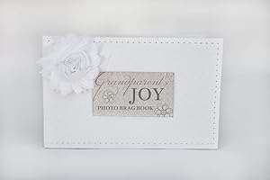 The Grandparent Gift Co. Floral Grandparent's Photo Album, 5x7, White Faux-Suede, 32 4x6 Images, Shabby Chic Accents, Giftable